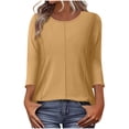 thumbnail image 1 of Turilly Women's Loose Fit Seamed Tunic Tops Fashionable Ladies Casual Solid Color 3/4 Sleeve Round Neck Spring And Summer Top, 1 of 5