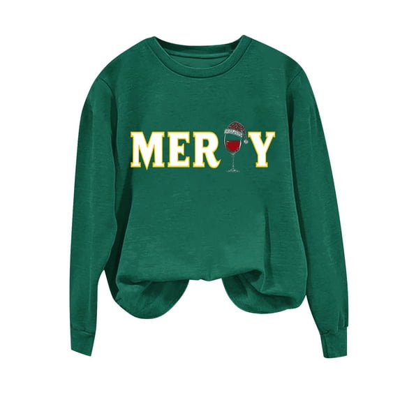 Turilly Women's Merry Christmas Printed Sweatshirts Fashionable Loose Casual Long Sleeved Top Regular Sleeve Sweatshirt