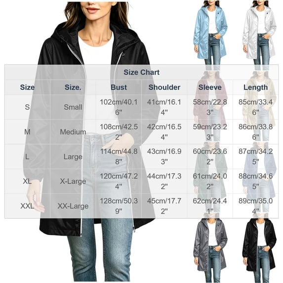 Turilly Women's Mid-Length Hooded Waterproof Jackets Fashion Ladies Solid Color Winter Rainproof Long Sleeve Hooded Raincoat Jacket