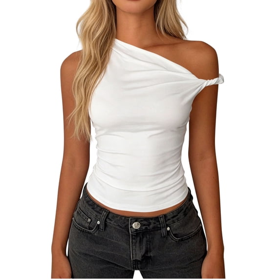 Turilly Women's One-Shoulder Asymmetrical Sleeveless Top with Pleated Detail And Ruching Tanks