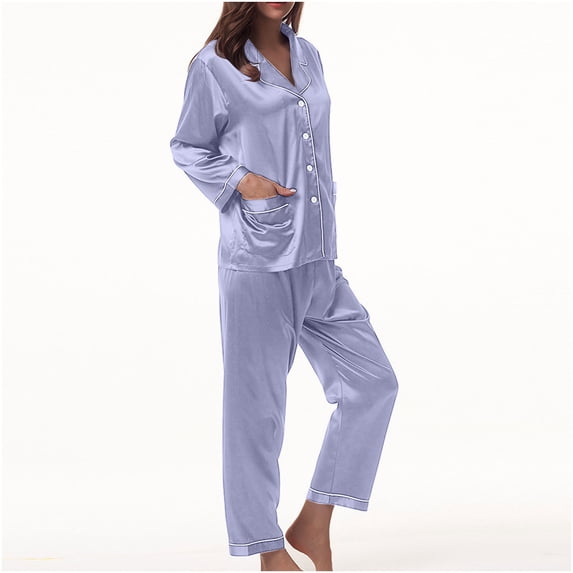 Turilly Women's Plus Size Clothes Clearance Women's Casual Homewear Long-Sleeve Tops Trousers Color Night Pajamas Suit