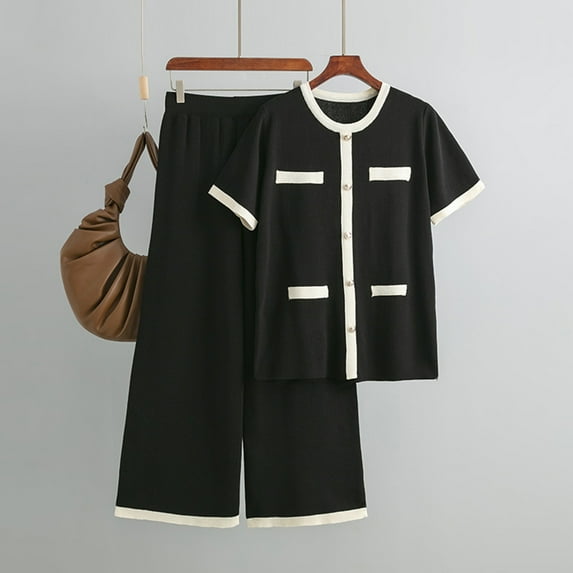 Turilly Women's Plus Size Clothes Women Summer Pants Printing Short Sleeved Shirt Casual Two Piece Sui