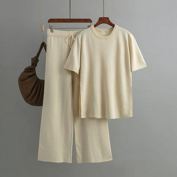 Turilly Women's Plus Size Clothes Women Summer Pants Printing Short Sleeved Shirt Casual Two Piece Sui