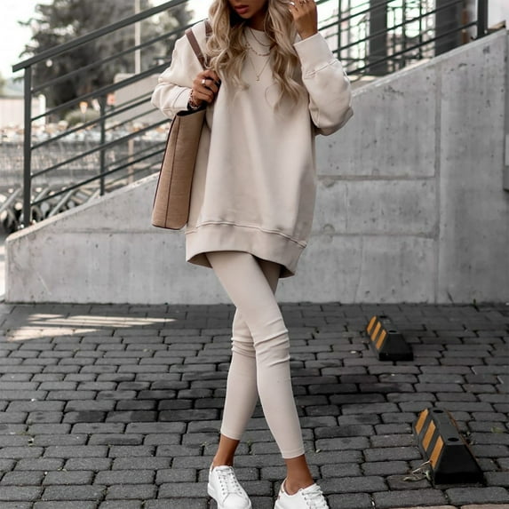 Turilly Women's Plus Size Clothes Women's and Winter Thickened Plush Pants Long Pants Sweater Suit Women's Long Sleeved Hooded Sui