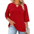 thumbnail image 1 of Turilly Women's Plus Size Crewneck Tops with Front Cutout 3/4 Sleeves Solid Color Base Layer T-Shirt, 1 of 6