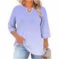 thumbnail image 1 of Turilly Women's Plus Size Crewneck Tops with Front Cutout Three Quarter Sleeve Free Position Printing Base Layer T-Shirt, 1 of 6
