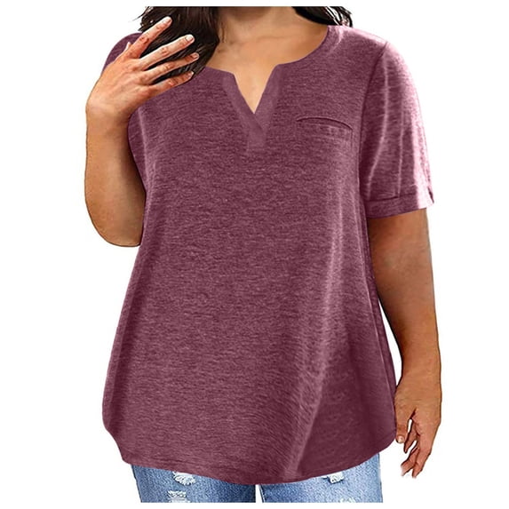 Turilly Women's Plus Size Tunic Tops Summer Ladies Loose Fit V-Neck Casual Short Sleeve Blouse