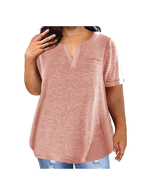 Women's Plus Size Tunic Tops Summer Ladies Loose Fit V-Neck Casual Short Sleeve Blouse