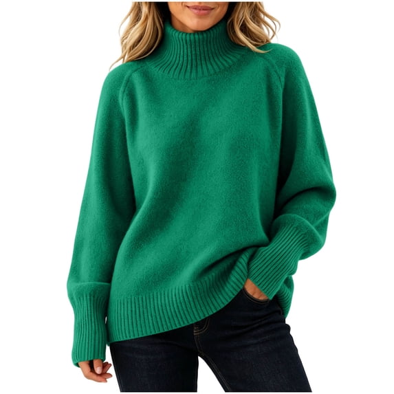 Turilly Women's Plus Size Turtleneck Pullover Sweater Thick Knit Long Sleeve Relaxed Fit Solid Base Layer Top