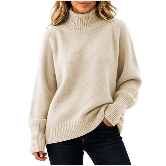 Turilly Women's Plus Size Turtleneck Pullover Sweater Thick Knit Long Sleeve Relaxed Fit Solid Base Layer Top