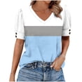 thumbnail image 1 of Turilly Women's Puff Sleeve Color Block Top Fashion Ladies V-Neck Button Detail Summer T-Shirt, 1 of 6
