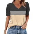 thumbnail image 1 of Turilly Women's Puff Sleeve Color Block Top Fashion Ladies V-Neck Button Detail Summer T-Shirt, 1 of 6