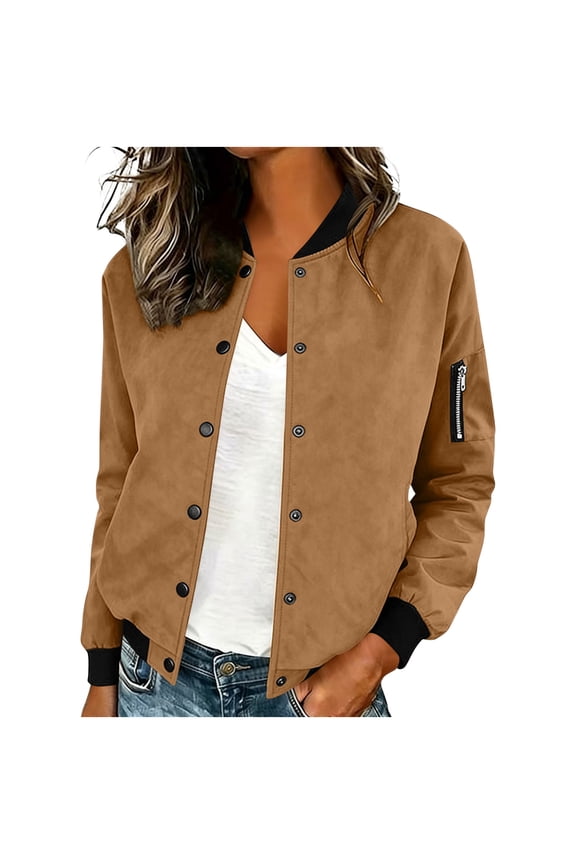 Women's Ribbed Contrast Panels Button-Front Jacket with Kangaroo Pocket Casual Long Sleeve Lined Outerwear