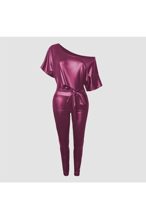 Women's Rompers Fashionable Faux Leather Strap Off Shoulder Bodysuit Lady's Jumpsuits