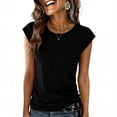 thumbnail image 1 of Turilly Women's Round Neck Cap Sleeve T-Shirt Summer Ladies Casual Side Ruched Drawstring Slim Fit Top, 1 of 6