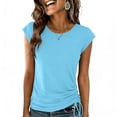 thumbnail image 1 of Turilly Women's Round Neck Cap Sleeve T-Shirt Summer Ladies Casual Side Ruched Drawstring Slim Fit Top, 1 of 6