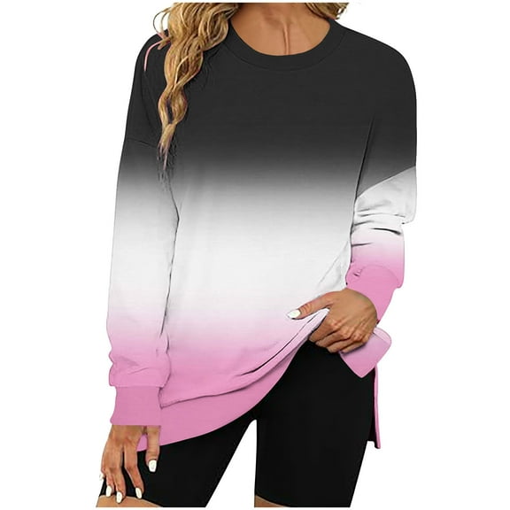 Turilly Women's Round Neck Long Sleeved Top With Slit Hem Sweatshirt