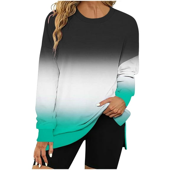 Turilly Women's Round Neck Long Sleeved Top With Slit Hem Sweatshirt
