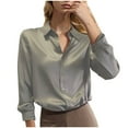 thumbnail image 1 of Turilly Women's Satin Lapel Shirt Long Sleeved Solid Color Fashion Shirt, 1 of 5