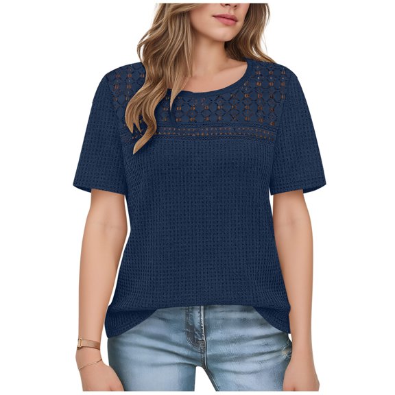 Turilly Women's Soft Knit Top with Decorative Openwork Panels A Relaxed Oversized And Ribbed For Casual Layered Style Navy L
