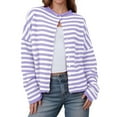 thumbnail image 1 of Turilly Women's Soft Striped Knit Sweaters Cardigan With Breasted Button Front And Round Neck, 1 of 3