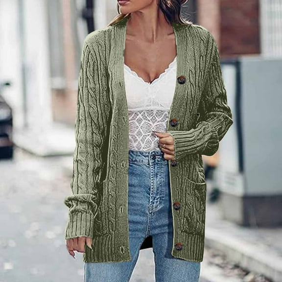 Turilly Women's Solid Color Knit Cardigans Loose Long Sleeve Button Pocket Sweaters Coat