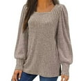 thumbnail image 1 of Turilly Women's Solid Color Neck Hem Slit Long Sleeved Loose T-Shirt Top, 1 of 5