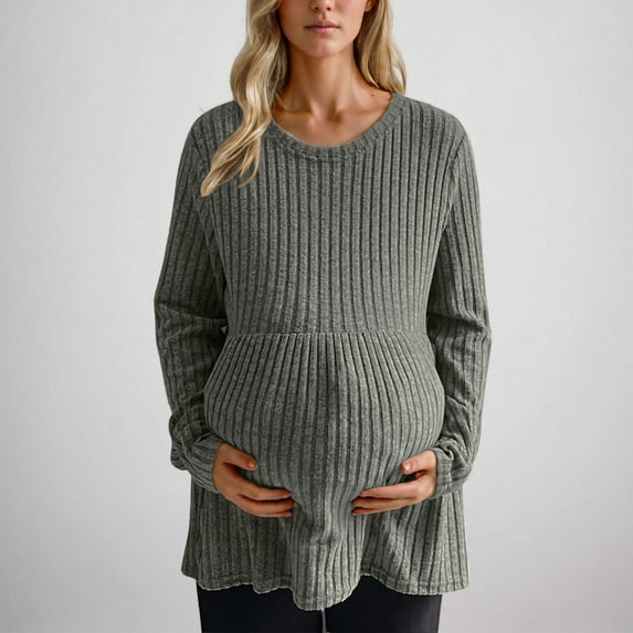 Turilly Women's Solid Color Pregnant Women's Clothing Striped Knitted Sweater Top