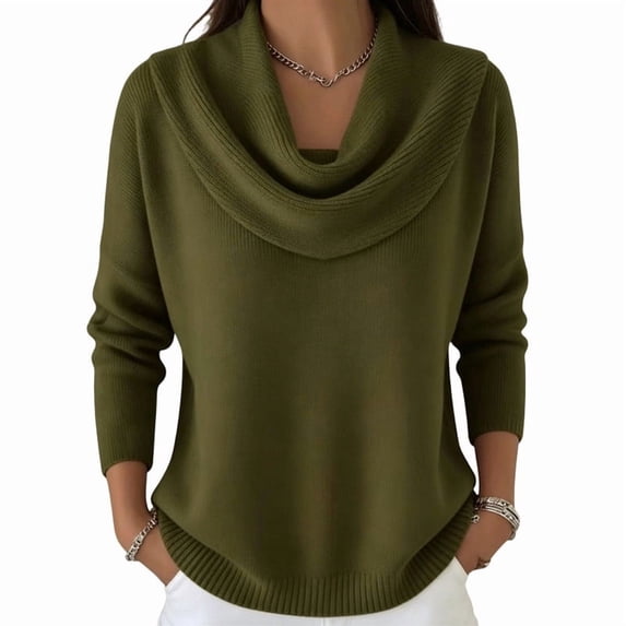 Turilly Women's Solid Cowl Neck Sweater Long Sleeve Knit Pullover Top for Weekend Relax and Easy Outings