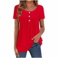 thumbnail image 1 of Turilly Women's Solid Pleated Button-Front Tunic Tops Fashion Ladies Short Sleeve Round Neck Pleated Casual Spring And Summer Henley Top, 1 of 6