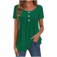 thumbnail image 1 of Turilly Women's Solid Pleated Button-Front Tunic Tops Fashion Ladies Short Sleeve Round Neck Pleated Casual Spring And Summer Henley Top, 1 of 6