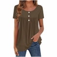 thumbnail image 1 of Turilly Women's Solid Pleated Button-Front Tunic Tops Fashion Ladies Short Sleeve Round Neck Pleated Casual Spring And Summer Henley Top, 1 of 6
