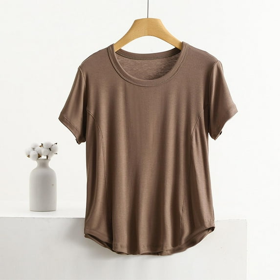 Turilly Women's Solid Round Neck Short Sleeved Women's Top Short Sleeved Round Neck Top/shirt