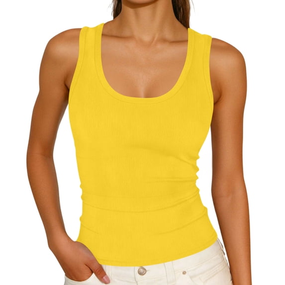 Turilly Women's Solid U-Neck Ribbed Knit Tank Tops Side Ruched Slim Fit Sleeveless Casual Blouses for Summer Daily Wear