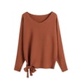 thumbnail image 1 of Turilly Women's Solid V-neck Sweaters with Loose Drawstring Pullover Knitted Sweater Tops, 1 of 6