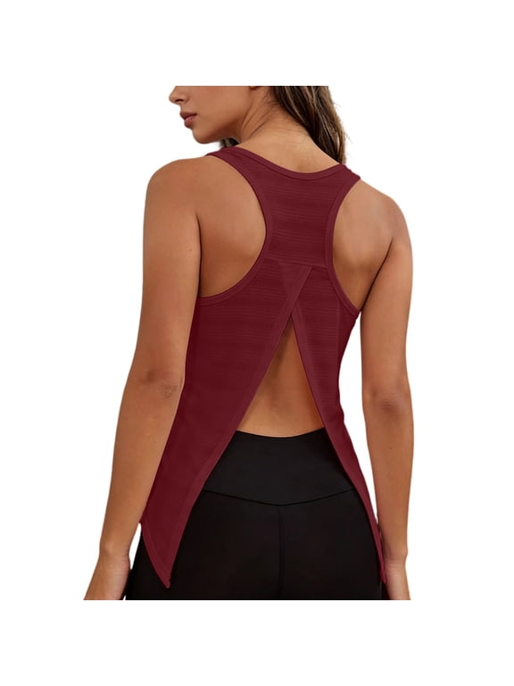 Women's Split Back Racerback Tank Tops Sleeveless Breathable Workout Gym Top