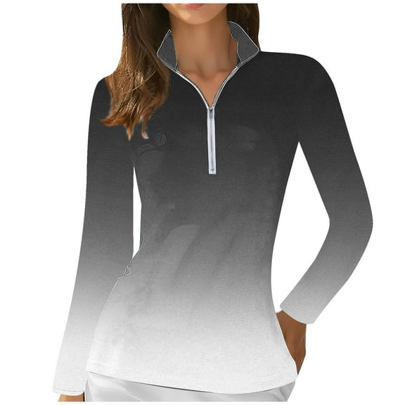 Turilly Women's Sports Style Sportswear Baseball Zipper Tops V-Neck Long Sleeved Pullover Breathable Sweat Wicking Functional Suit Top