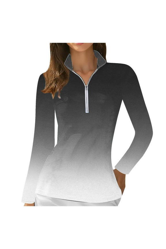 Women's Sports Style Sportswear Baseball Zipper Tops V-Neck Long Sleeved Pullover Breathable Sweat Wicking Functional Suit Top