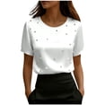 thumbnail image 1 of Turilly Women's Summer Satin Blouse Crew Neck Pearl Embellished Casual Professional Short Sleeve Top, 1 of 5