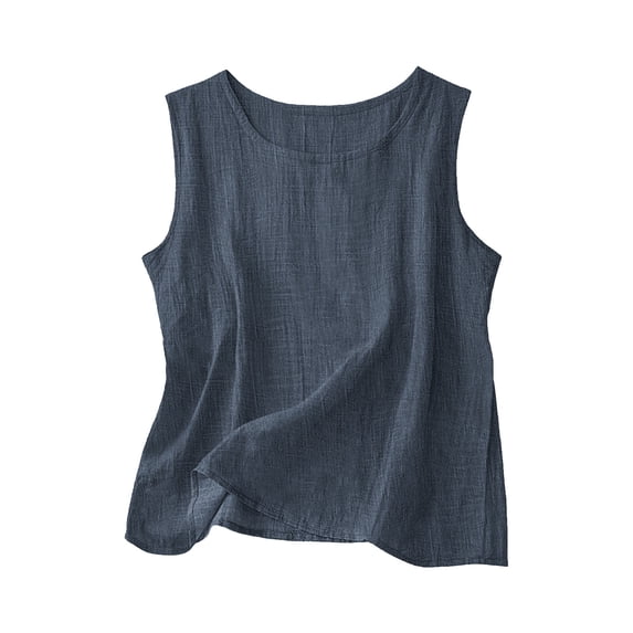 Turilly Women's Summer Tanks Top Fashion Ladies Summer Solid Linen Camisoles Round Neck Sleeveless Tops