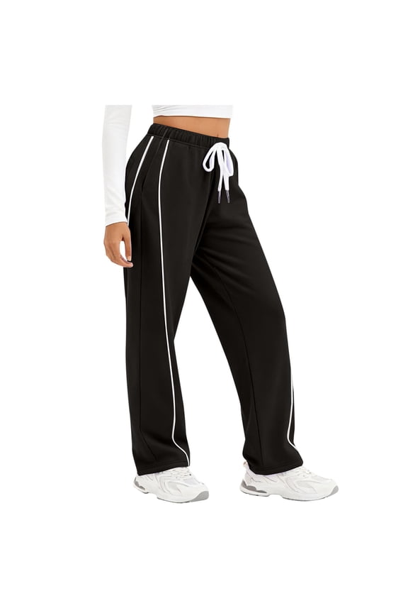 Women's Sweatpants Wide Straight Leg Pants Solid Color Elastic Waist Drawstring Pockets Footed Sweatpants