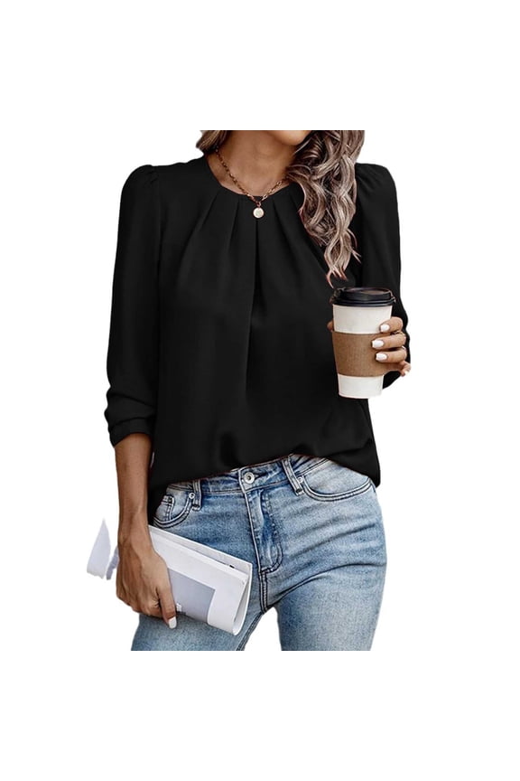 Women's Textured Crinkle Blouse With Relaxed And Long Sleeves Tops