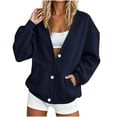 thumbnail image 1 of Turilly Women's V-Neck Button Down Sweatshirt, Loose Fit Long Sleeve Open Front Cardigans with Side Pockets, Casual Solid Color No-Hood Knit Top for Spring Autumn Winter Daily Wear, 1 of 6