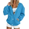 thumbnail image 1 of Turilly Women's V-Neck Button Down Sweatshirt, Loose Fit Long Sleeve Open Front Cardigans with Side Pockets, Casual Solid Color No-Hood Knit Top for Spring Autumn Winter Daily Wear, 1 of 6
