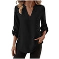 thumbnail image 1 of Turilly Women's V-Neck Loose T-Shirts 3/4 Sleeves Top Women's Spring And Summer 3/4 Sleeved Solid Color Short Sleeved Shirt, 1 of 6
