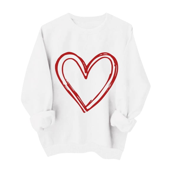 Turilly Women's Valentine's Day Printed Pullovers Fashion Ladies Round Neck Fall Printing Sweatshirts Long Sleeved White M