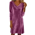 thumbnail image 1 of Turilly Women's Velvet Elegant Dress Solid Color Long Sleeve Drop Lapel Gathering Flounce Gold Dresses, 1 of 6