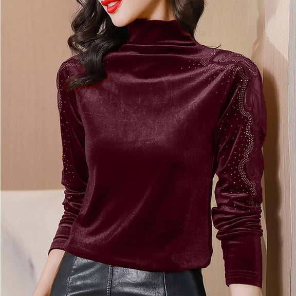 Turilly Women's Velvet Shirt Fashion Long Sleeve Round Neck T-Shirt Printing Loose Blouse
