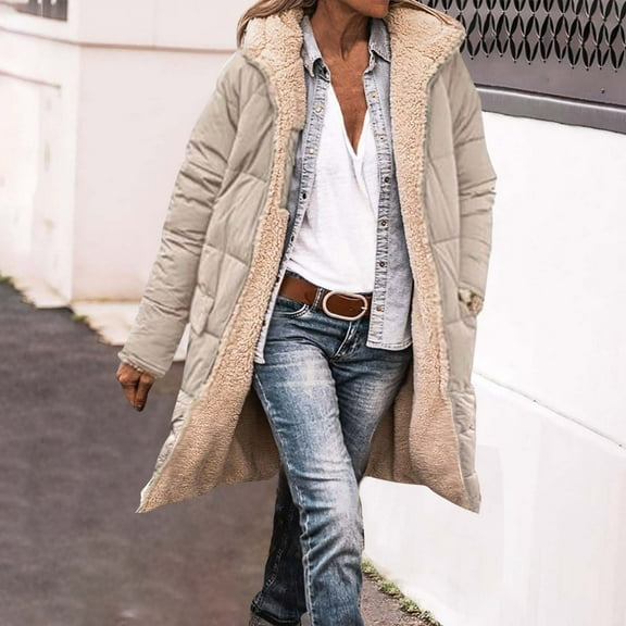 Turilly Women's Winter Casual Loose Fashion Color Pocket Zippered Tops Reversible Long Cotton Coat