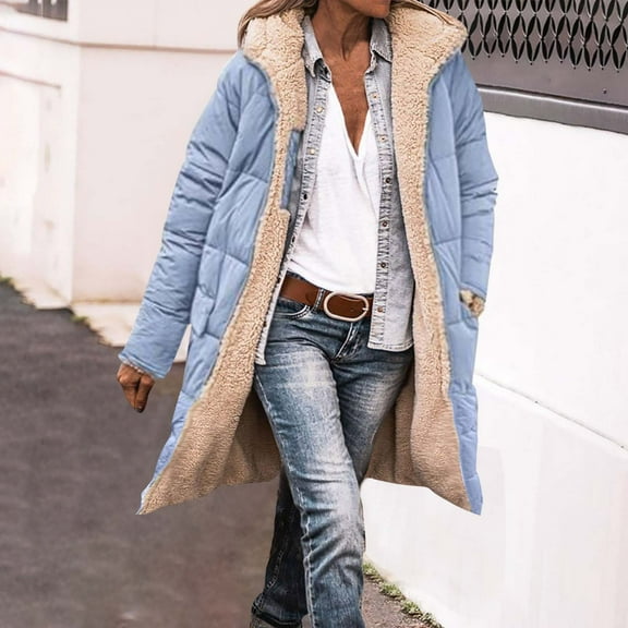 Turilly Women's Winter Casual Loose Fashion Color Pocket Zippered Tops Reversible Long Cotton Coat